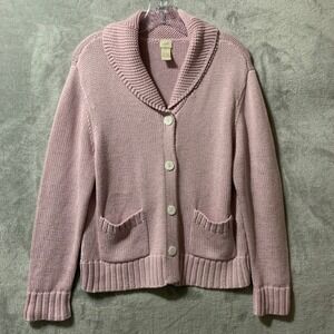 J. Jill Collar Button Up Shaker Knit Cardigan Medium Lilac Sweater Womens  Flaw